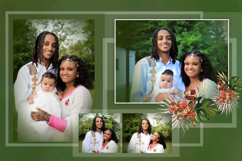 Collage of parents holding their infant outdoors